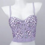 Black Sequin Corset Top for Women – Beaded Bustier Crop Top with Straps | Glam Night Out Top - 图片 12