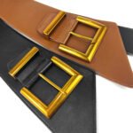 Wide Faux Leather Waist Belt with Gold Square Buckle – Statement Cinch Belt for Dresses & Coats - 图片 3