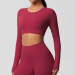 Women’s Long Sleeve Sculpting Crop Top & High-Waist Leggings Set – Seamless Compression Activewear Outfit - 图片 11