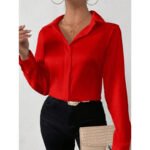 Women’s Satin Long Sleeve Blouse – Hot Pink Silk-Feel Button-Up Shirt | Elegant Loose Office & Casual Top - 图片 4