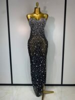 Luxury Champagne Crystal Embellished Maxi Gown – Spaghetti Strap Elegant Evening Dress - 图片 12