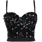 Black Sequin Corset Top for Women – Beaded Bustier Crop Top with Straps | Glam Night Out Top - 图片 25