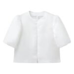 Solid Satin Balloon Sleeve Blouse for Women | Puff Sleeve O-Neck Single-Breasted Loose Fit Top - 图片 10