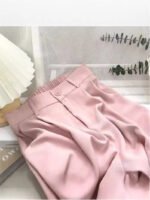 High-Waist Pleated Straight-Leg Trousers for Women | Elegant Tailored Casual Suit Pants | Soft Blush Pink Fashion Pants - 图片 7