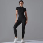 Women’s Zip-Front Short Sleeve Sculpting Fitness Jumpsuit – Bodycon Activewear Romper with Tummy Control - 图片 15