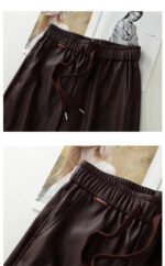 Luxury PU Leather Jogger Pants for Women – High-Waist Elastic Drawstring Wide-Leg Trousers – Comfy Chic Vegan Leather Athleisure Pants - 图片 20