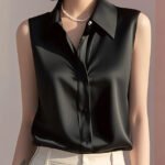 Sleeveless Satin Blouse for Women – Elegant Button-Front Top - 图片 13