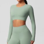 Women’s Long Sleeve Sculpting Crop Top & High-Waist Leggings Set – Seamless Compression Activewear Outfit - 图片 9