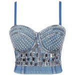 Black Sequin Corset Top for Women – Beaded Bustier Crop Top with Straps | Glam Night Out Top - 图片 15