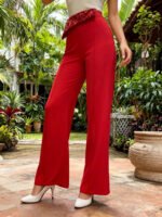 Burgundy High Waist Wide Leg Pants with Sequin Waistband | Elegant Dressy Women’s Trousers - 图片 10