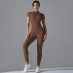 Women’s Zip-Front Short Sleeve Sculpting Fitness Jumpsuit – Bodycon Activewear Romper with Tummy Control - 图片 11