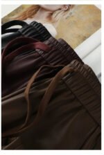 Luxury PU Leather Jogger Pants for Women – High-Waist Elastic Drawstring Wide-Leg Trousers – Comfy Chic Vegan Leather Athleisure Pants - 图片 25