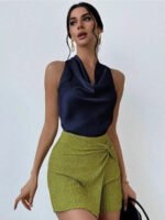 Elegant Satin Halter Blouse for Women – Sleeveless Bow Neck Office Lady Top - 图片 9