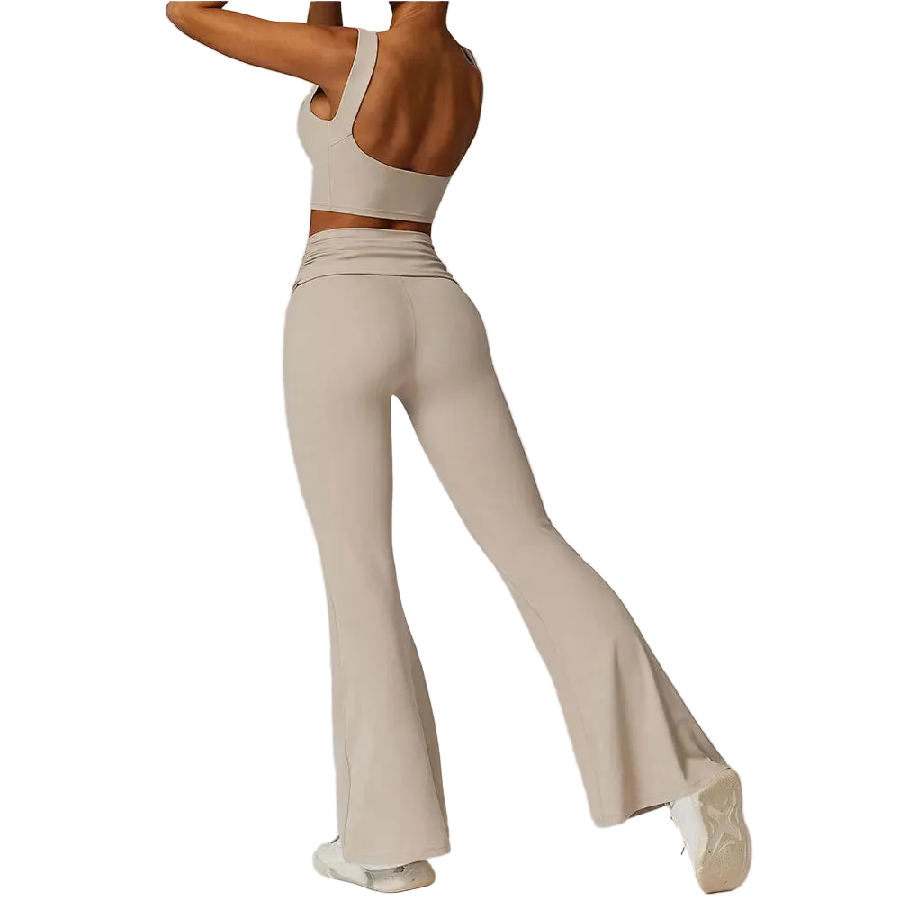 Sc0cdea65fbf94cf393aa95590bc7d4fcl_fcf3115e-bfdd-4a73-a408-55377ec0a9e6 High-Waisted Flared Active Pants with Sculpting Fit – Neutral Beige - 图片 1