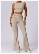 High-Waisted Flared Active Pants with Sculpting Fit – Neutral Beige - 图片 25