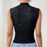Black Sparkly Sleeveless V-Neck Wrap Top for Women – Ruched Waist Elegant Party Blouse | Chic Day-to-Night Top - 图片 5