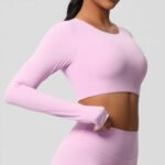 Women’s Long Sleeve Sculpting Crop Top & High-Waist Leggings Set – Seamless Compression Activewear Outfit - 图片 3