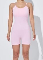 Seamless Ribbed One-Piece Active Romper – Soft Blush Pink Bodycon Workout Jumpsuit - 图片 3