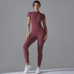 Women’s Zip-Front Short Sleeve Sculpting Fitness Jumpsuit – Bodycon Activewear Romper with Tummy Control - 图片 13