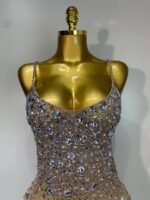 Luxury Champagne Crystal Embellished Maxi Gown – Spaghetti Strap Elegant Evening Dress - 图片 7