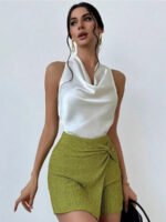 Elegant Satin Halter Blouse for Women – Sleeveless Bow Neck Office Lady Top - 图片 6