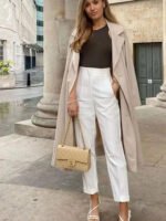 High Waist Tapered White Pants for Women – Elegant Tailored Ankle-Length Office Trousers - 图片 6