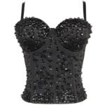 Black Sequin Corset Top for Women – Beaded Bustier Crop Top with Straps | Glam Night Out Top - 图片 19