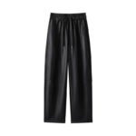 Luxury PU Leather Jogger Pants for Women – High-Waist Elastic Drawstring Wide-Leg Trousers – Comfy Chic Vegan Leather Athleisure Pants - 图片 30