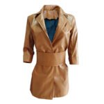 Women’s Faux Leather Blazer Mini Dress | Belted Wrap Bodycon Dress with 3/4 Sleeves - 图片 4