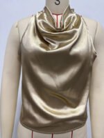 Elegant Satin Halter Blouse for Women – Sleeveless Bow Neck Office Lady Top - 图片 4