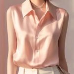 Sleeveless Satin Blouse for Women – Elegant Button-Front Top - 图片 5