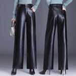 Black High Waist Faux Leather Wide Leg Pants | Chic Dressy Women’s Trousers - 图片 4