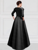 Elegant Champagne High-Low Evening Dress – V-Neck Structured Gown with Embroidered Appliqué - 图片 3