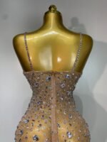 Luxury Champagne Crystal Embellished Maxi Gown – Spaghetti Strap Elegant Evening Dress - 图片 8