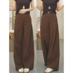 High Waist Wide Leg Brown Pants for Women – Tailored Relaxed Fit Casual & Office Trousers - 图片 6