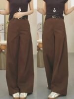 High Waist Wide Leg Brown Pants for Women – Tailored Relaxed Fit Casual & Office Trousers - 图片 8