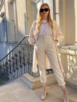 High Waist Tapered White Pants for Women – Elegant Tailored Ankle-Length Office Trousers - 图片 3