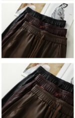 Luxury PU Leather Jogger Pants for Women – High-Waist Elastic Drawstring Wide-Leg Trousers – Comfy Chic Vegan Leather Athleisure Pants - 图片 19