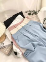 High-Waist Pleated Straight-Leg Trousers for Women | Elegant Tailored Casual Suit Pants | Soft Blush Pink Fashion Pants - 图片 12