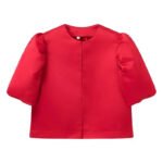 Solid Satin Balloon Sleeve Blouse for Women | Puff Sleeve O-Neck Single-Breasted Loose Fit Top - 图片 7