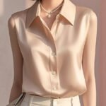 Sleeveless Satin Blouse for Women – Elegant Button-Front Top - 图片 3