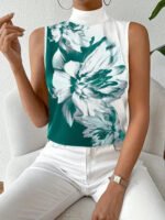 Black & White Floral Sleeveless High-Neck Blouse – Elegant Monochrome Women’s Top | Boutique Fashion - 图片 6