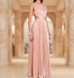 Elegant Pleated Maxi Dress – Available in Black, Peach, and Light Blue