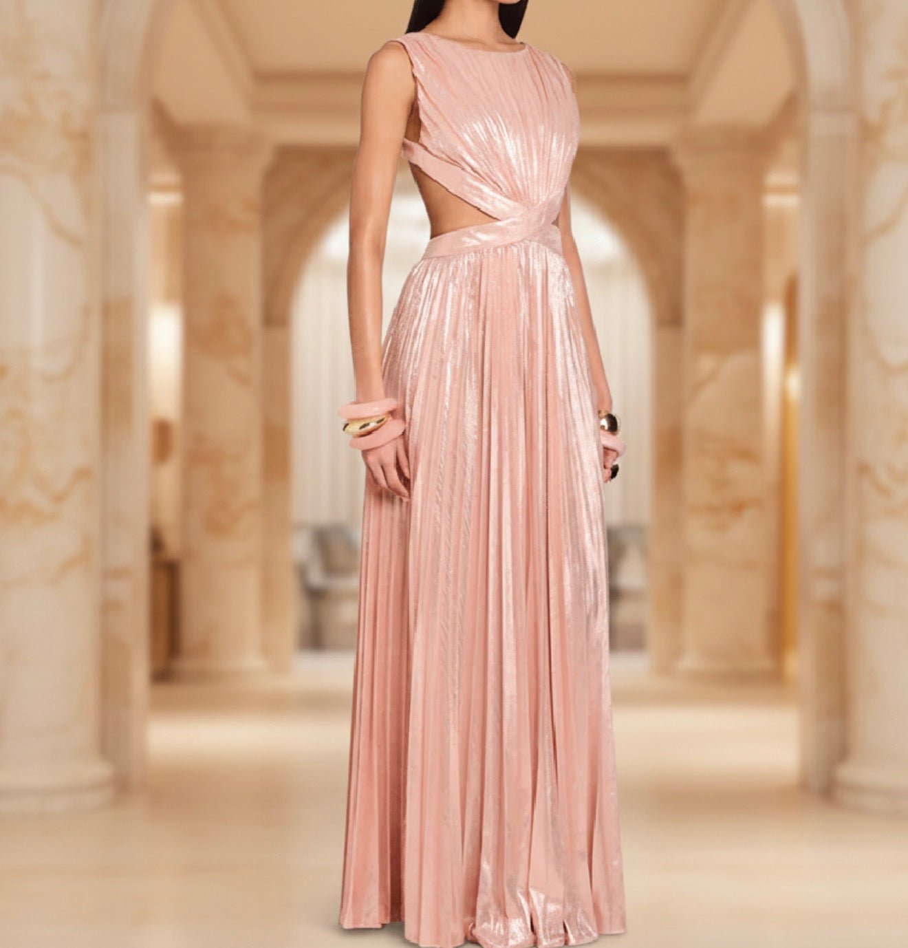 FullSizeRender_7174765d-592d-4e0f-8412-24cac644ec74 Elegant Pleated Maxi Dress – Available in Black, Peach, and Light Blue - 图片 1
