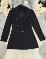 Black Tailored Blazer Dress – Double Breasted Satin Lapel Mini Dress - 图片 11