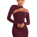Burgundy Cut-Out Ruched Mini Dress - 图片 3