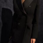 Black Tailored Blazer Dress – Double Breasted Satin Lapel Mini Dress - 图片 12