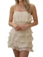 Elegant Layered Ruffle Mini Dress – Summer Polka Dot Sleeveless Look - 图片 4