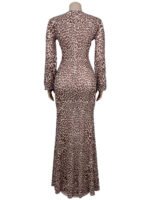 Luxury Leopard Print Cut-Out Maxi Dress – Deep V Long Sleeve Bodycon Gown - 图片 5