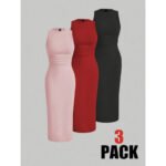 subailili | Sculpted Suede Midi Dress – High Neck Bodycon Waist Cinch Elegant Minimalist Dress (3 Color Set Available, In packs) - 图片 17